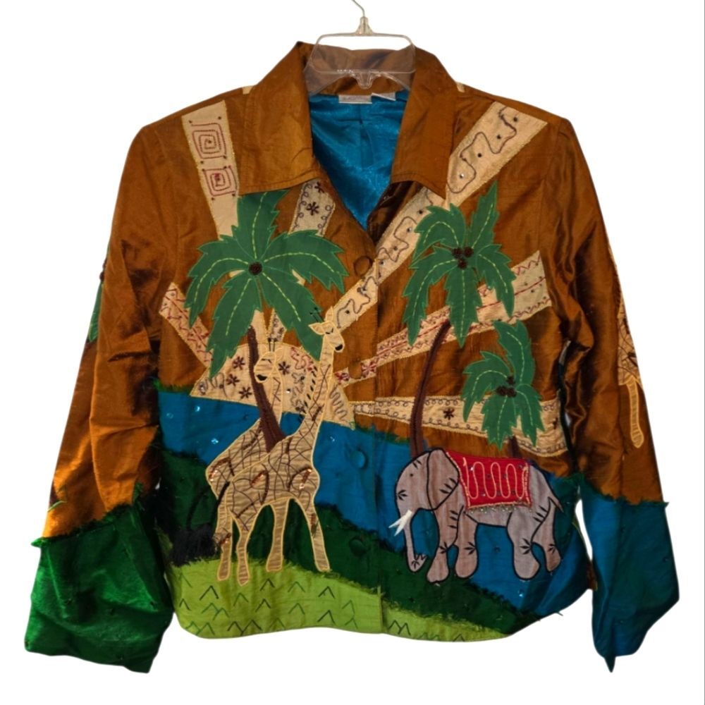 Bleu Bayou Silk Emboridered & Beaded Safari Themed Jacket